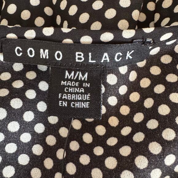 Como Black V-Neck Blouson Sleeve Crepe Blouse Polka Dot NWT Size Medium - Picture 8 of 8